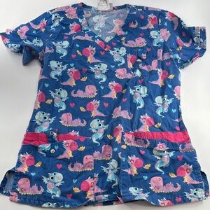 Smart Scrubs Blue Scrub Top Animal Print